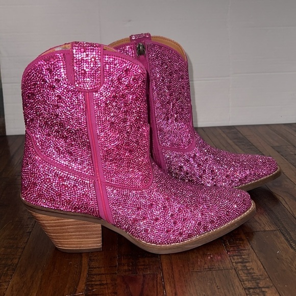 NWT Dingo Boots Leather Cowgirl Pink Fuschia Rhinestone embellished womens 8 - Picture 6 of 16